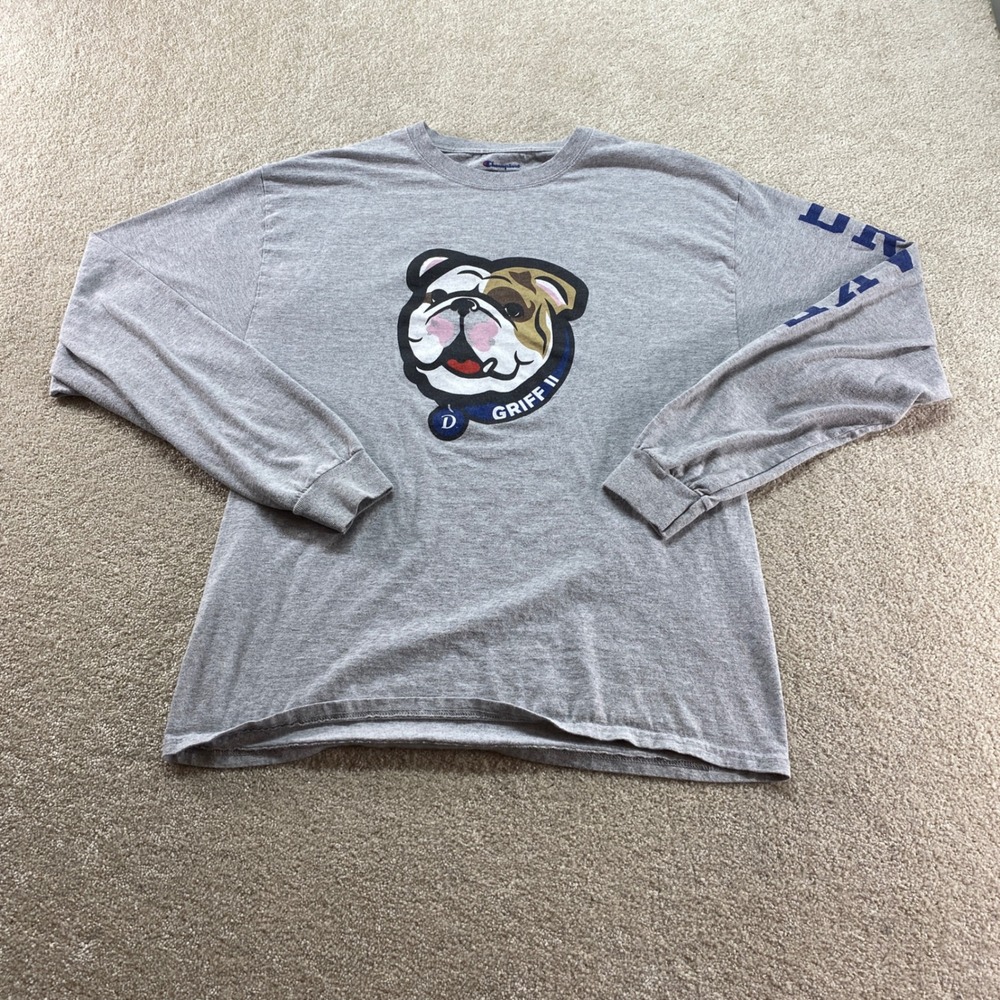 Champion Long Sleeve Shirt Mens Large Gray Drake Bulldogs Griff‎ II Graphic